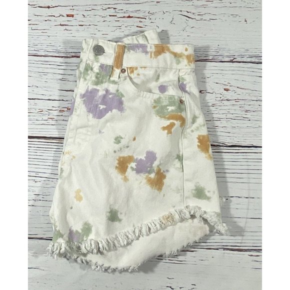 Wild Fable Jean Shorts Size 2 High Rise Cutoff White Tie Dye Button Fly Denim - Picture 9 of 11